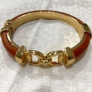 Gold and Brown Faux Leather Bangle
